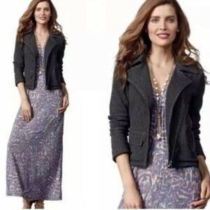 CABI - Style #775 100% Cotton Charcoal Gray Terry Knit Moto Jacket - Size Small